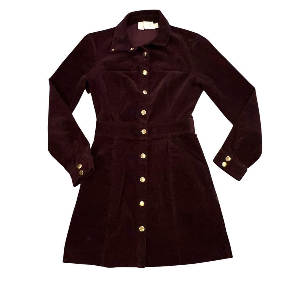 The Jetset Diaries Burgundy Velvet Mini Dress with Gold Buttons